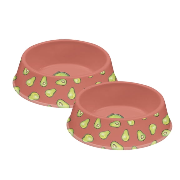 Fun Food Melamine Avocado Pet Bowl - Medium - 4 Cups - Coral - Set of 2