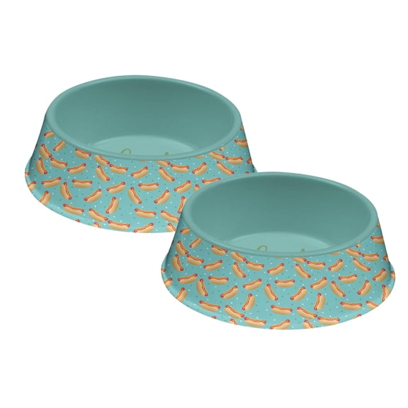 Fun Food Melamine Hot Dog Pet Bowl - Large - 6 Cups - Teal - Set of 2