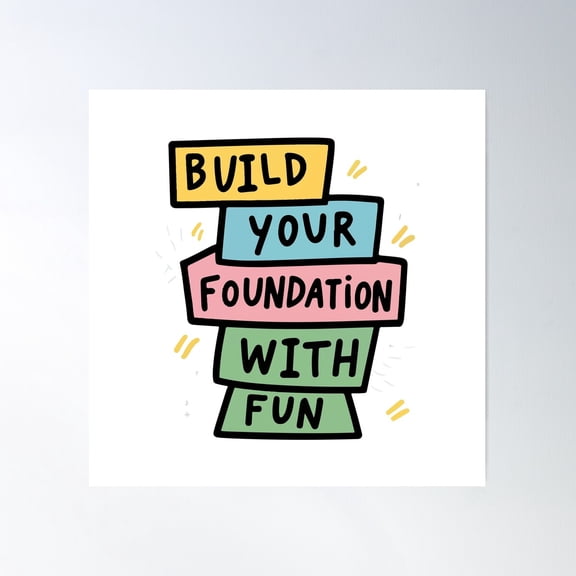Fun Foundation Toy Blocks Cartoon Poster Wall Art, Modern Wall Decor For Living Room Bedroom, 8x12 UNFRAMED