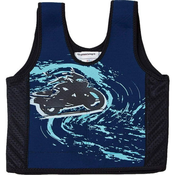 Fun and Function Weighted Compression Vest with Motorcycle Graphics X-Small Ages 2-5 Stretchy Comfy Neoprene Helps with Mood & Attention, Sensory Over Responding, Travel Issues