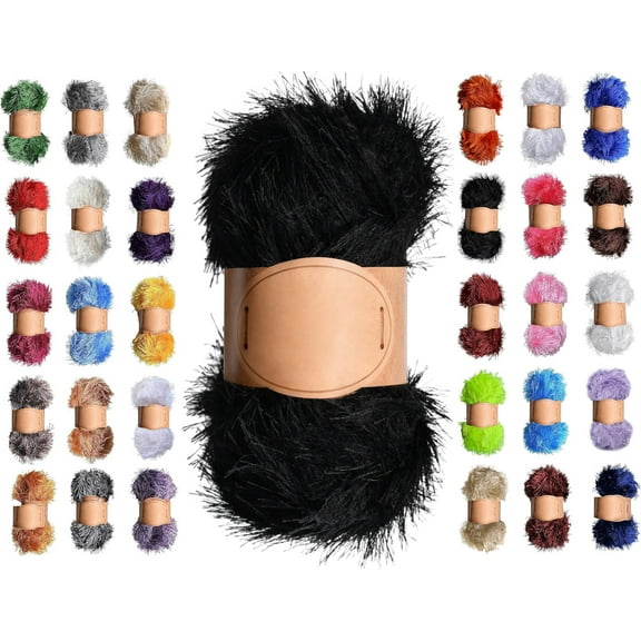 Eyelash Fun Fur Yarn, Premium 100% Polyester Yarn for Crochet and Hand Knitting, DIY Craft Yarn for Cardigans, Sweaters, Vests, Shawls, Scarves, Hats, Accessories, Home Textiles, Black, 1 Skein