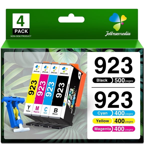 Jettruemedia 923 Ink Cartridges Without Chip, HP923 Ink Compatible with OfficeJet 8120, Pro 8130 Printers, 4-Pack