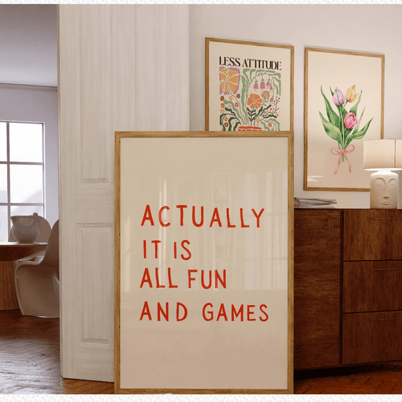 It Is All Fun And Games Poster, Retro Wall Art, Trendy Poster, Retro Poster Poster, Red Poster, Dorm Decor, Typography, Art, Poster Only, Poster Home Decor, Poster Only