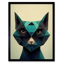 Fun Geometric Teal Cat Art Print Framed Poster Wall Decor 12x16 inch