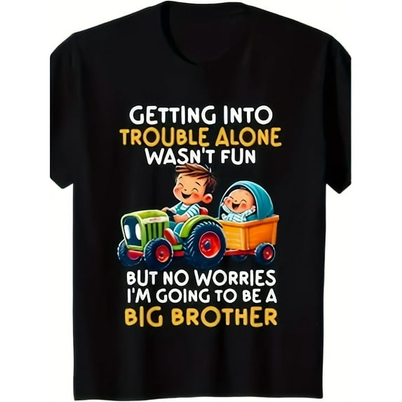 Fun "Get Promoted to Big Brother" Tractor Graphic Boys' Cotton T-Shirt - Soft, Breathable, Short-Sleeve, Loose Fit for Spring/ Summer Playtime, Comfortable Everyday Tee | Playful Graphic Te