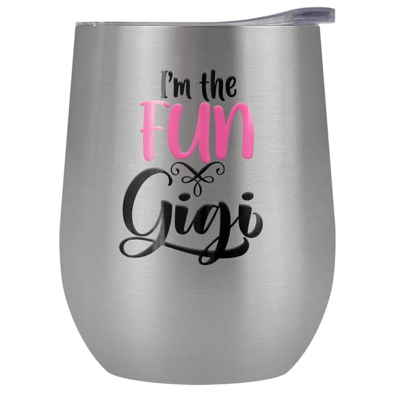 Fun Gigi 12 oz Stemless Tumbler, Stainless Steel Travel Cup|Lake Tumbler|Insulated with Leak Resistant Slide-Lock Lid