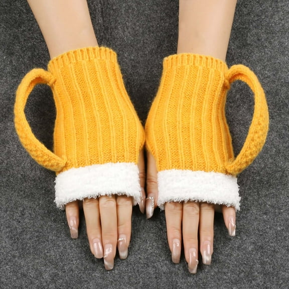 Fun Gloves Winter Beer Mug Wool Gloves Men and Women Half Finger Warm Plush Knit Gloves,Beer Gloves,Funny Gloves for Men,Beer Gloves for Men