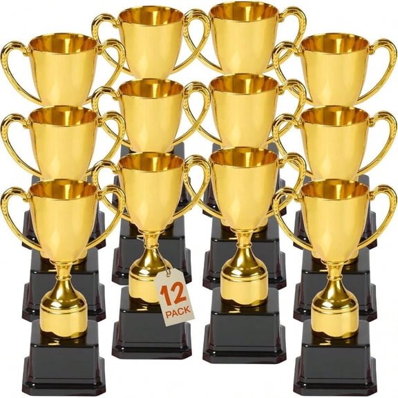Fun Gold Plastic Trophies 12 Pack 7 Inch Award Trophy Cup Set For Superstar Champion Celebrations Sports Galore And Victory Vibes Desktop Toy