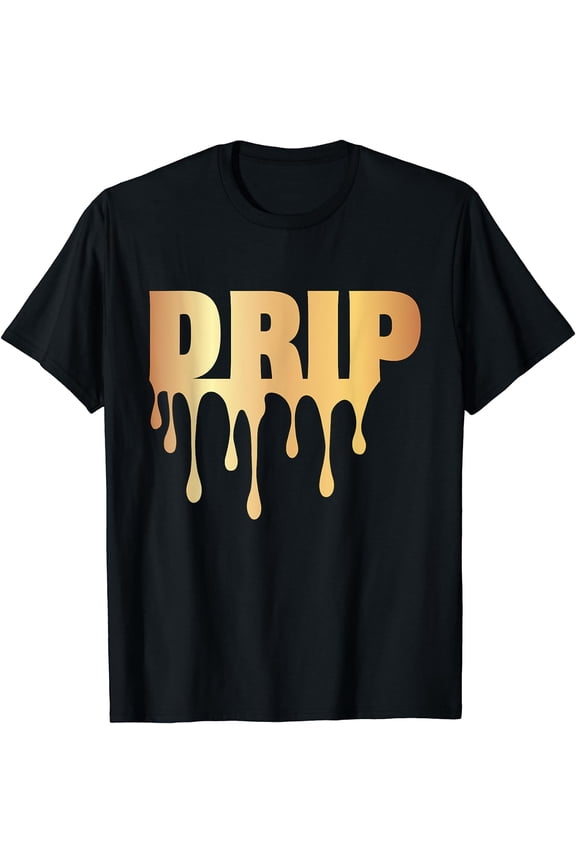 Fun Golden Text Graphics Drip T-Shirt Black 3X-Large