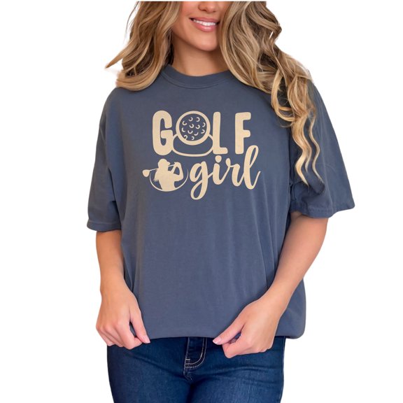 Fun Golf Girl Design with Unique Graphic, Denim Comfort Colors T-Shirt, Medium