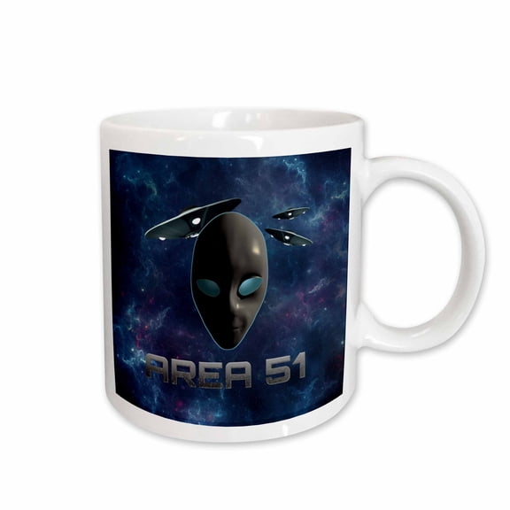 3drose, Fun Gray Alien and Ufo in Space for Area 51 Conspiracy Theories., 15oz Mug