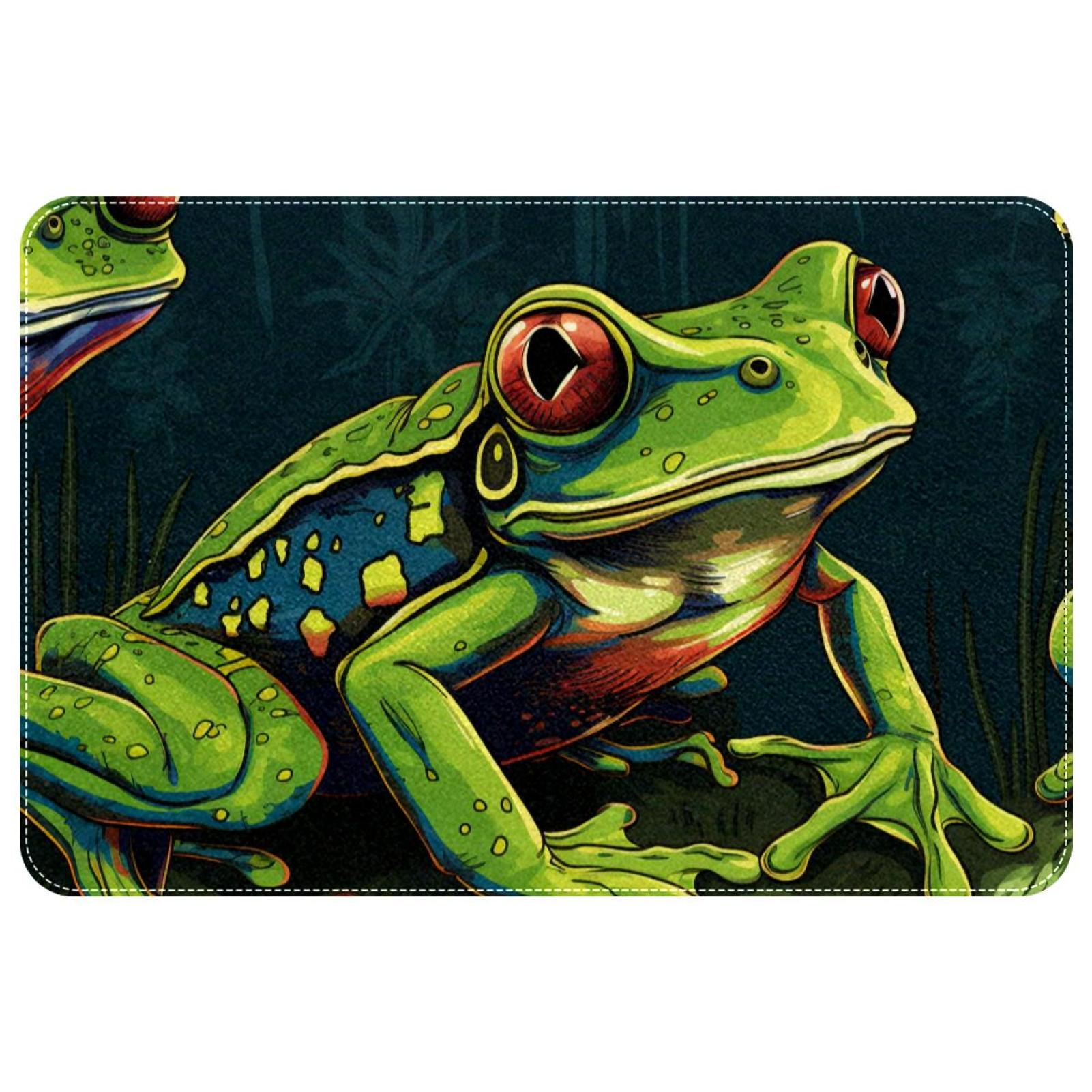 Fun Green Frog Washable Square Area Rug, NonSlip Floor Mat for Indoor
