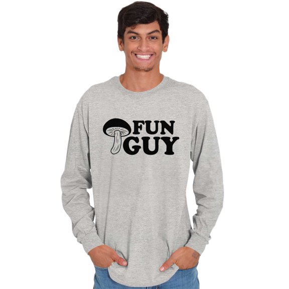 Fun Guy Fungi Mushroom Nerdy Geeky Men's Big & Tall Long Sleeve Graphic Tee Brisco Brands 3X