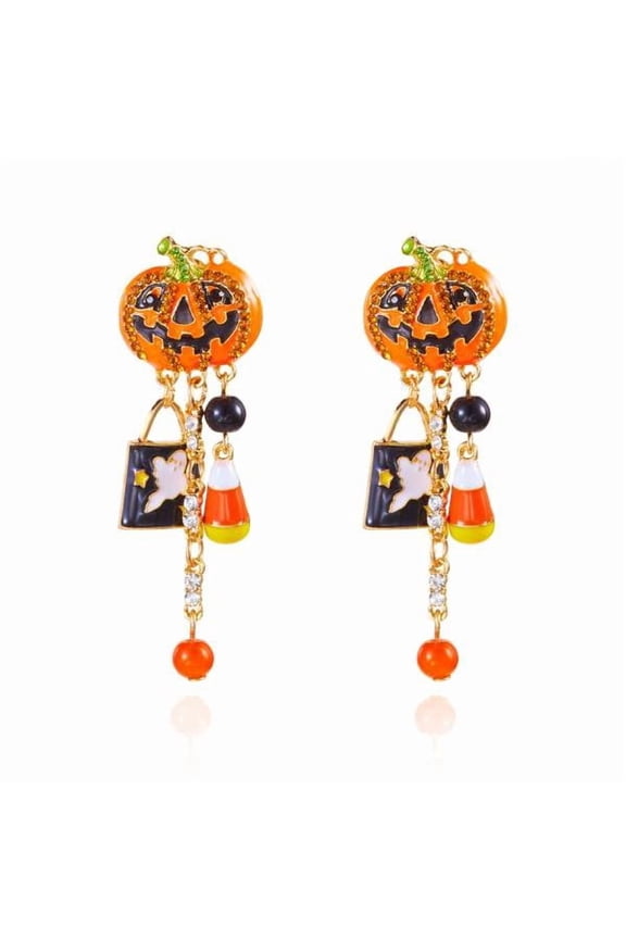 Fun Halloween Earrings, Jack-O-Lantern with Ghost & Candy Corn Charms