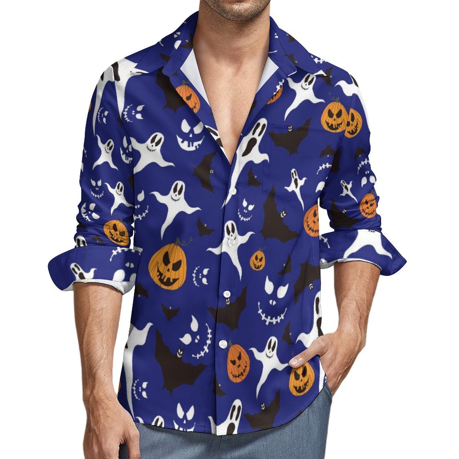 Halloween Shirt Fun Button Ups Mens Hawaiian Shirt Funny Hawaiian