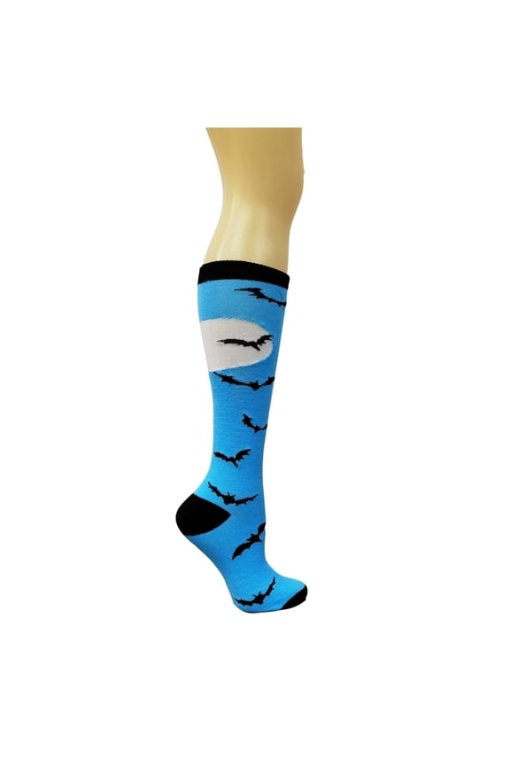 Fun Halloween Knee High Socks for Women Style: Blue Bats