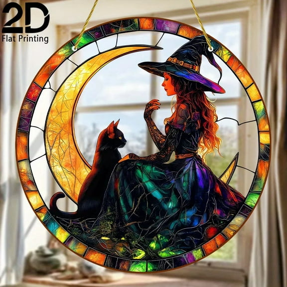Fun Halloween Magician Hat Model Crystal Pendant, 2D Wall Hanging with Sundial Design Ornament, Spooky Vibe Home Decor, Themed Halloween Decoration for Haunted House Display