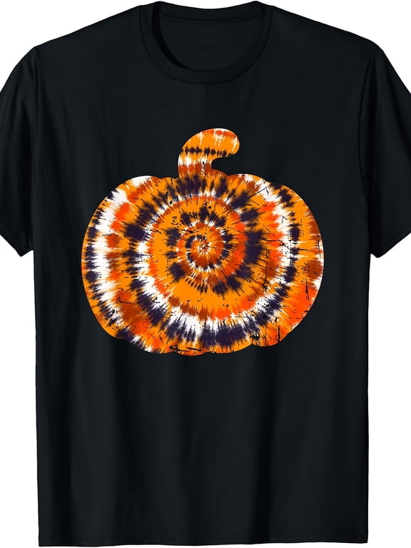 Fun Halloween Tie Dye Pumpkin Hippie Aesthetic Graphic Tee for Men Women, Cute Psychedelic Fall Short Sleeve T-Shirt, Casual Crew Neck Top for Halloween Gift