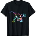 thumbnail image 1 of Fun Hippie Rainbow Tie Dye Raptor Dinosaur T-Shirt, 1 of 3