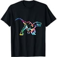 thumbnail image 1 of Fun Hippie Rainbow Tie Dye Raptor Dinosaur T-Shirt, 1 of 5
