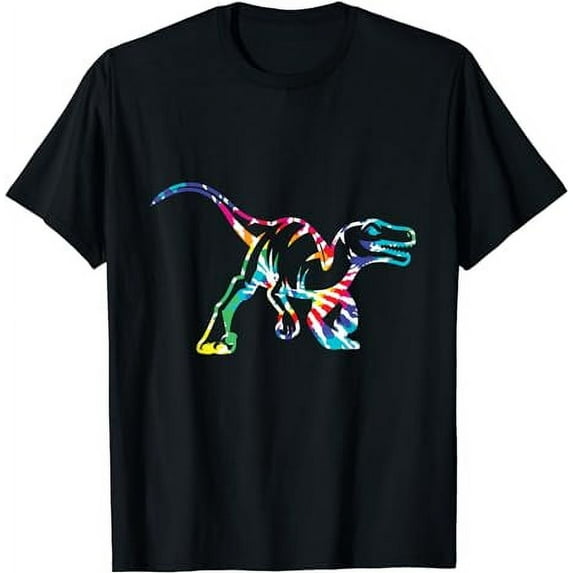 Fun Hippie Rainbow Tie Dye Raptor Dinosaur T-Shirt