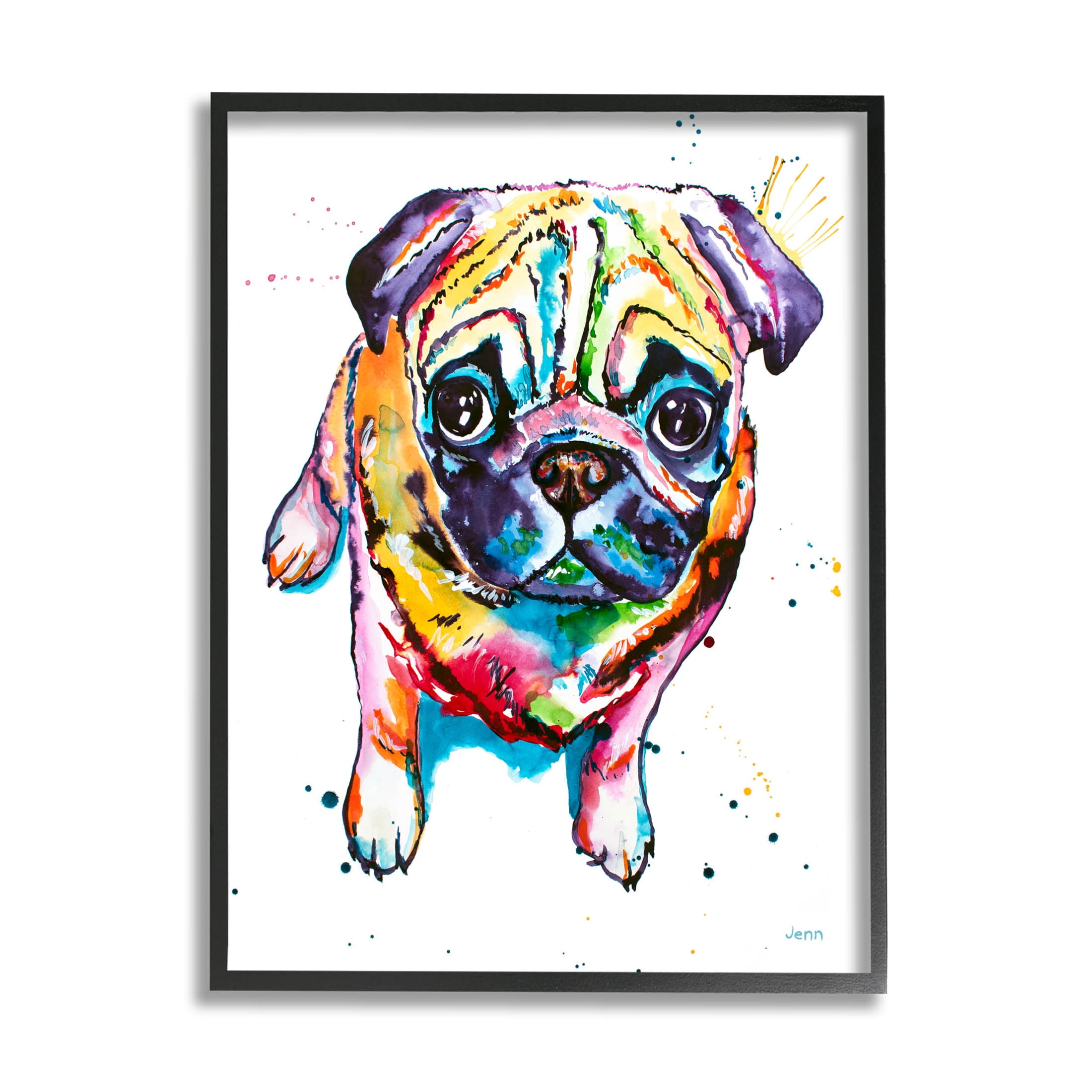 Fun Hued Pug Puppy Animal Animals & Insects Graphic Art Black Framed Art Print Wall Art