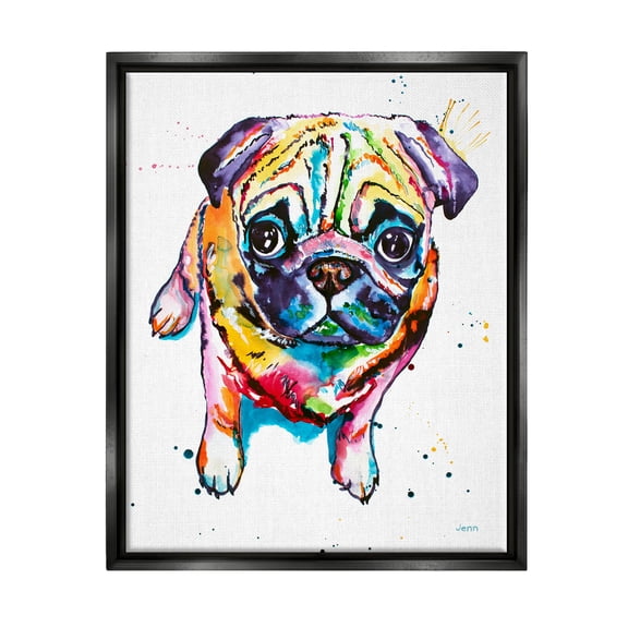 Fun Hued Pug Puppy Animal Animals & Insects Graphic Art Jet Black Framed Art Print Wall Art