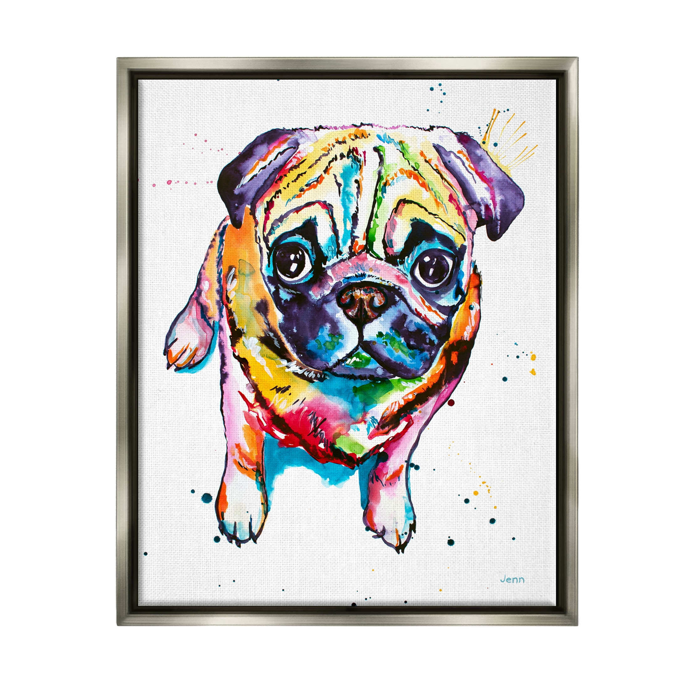 Fun Hued Pug Puppy Animal Animals & Insects Graphic Art Luster Gray Framed Art Print Wall Art