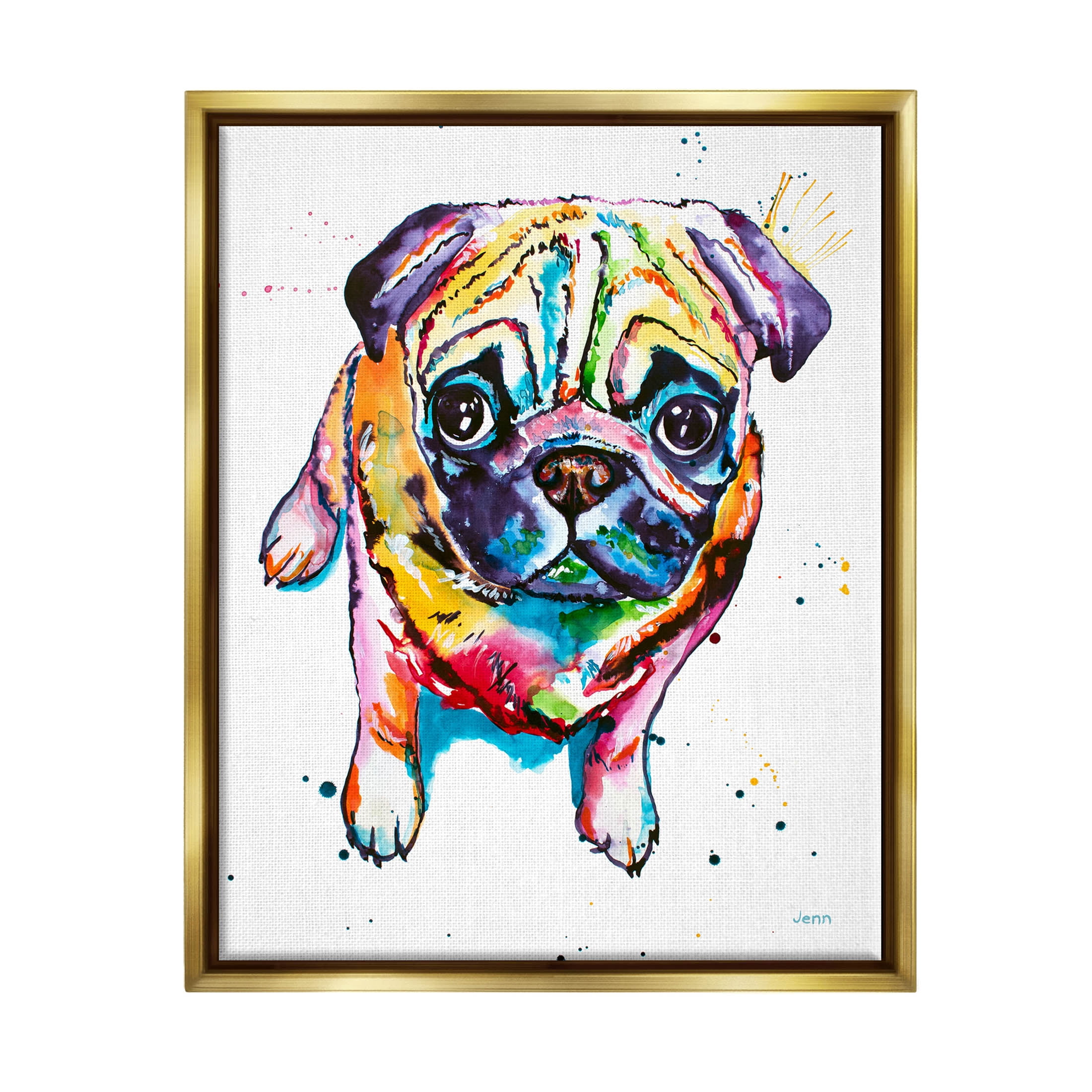 Fun Hued Pug Puppy Animal Animals & Insects Graphic Art Metallic Gold Framed Art Print Wall Art