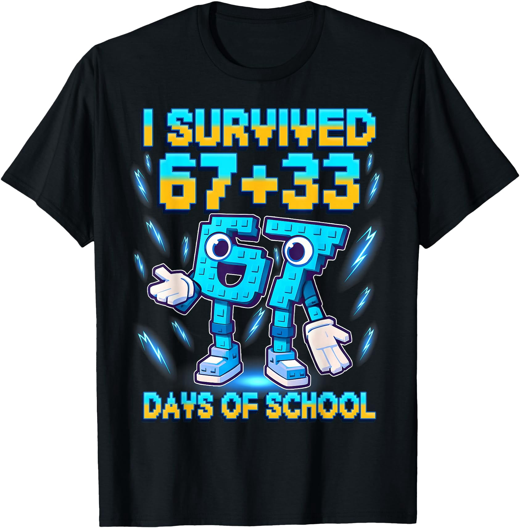 Fun I Survived 100 Days School Pixel 67 Meme Graphic T-Shirt ...