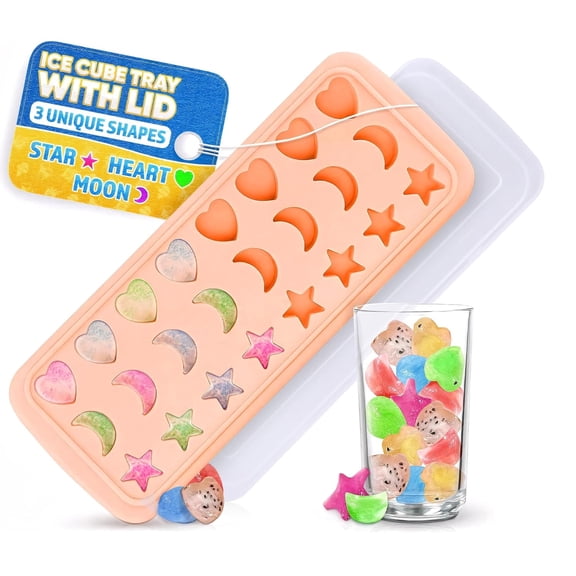 Fun Ice Cube Trays  Cute Silicone Star, Moon & Heart Shapes, 24 Cavities  Flexible, Food Safe, Temperature-Resistant Ice Cube Tray with Lid | Designed for Home Creations & Party Drinks & Desserts