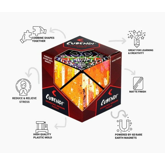 CUBENDI Geometric Origami Puzzle - Infinity Fidget Cube for Adults, Kids & Teens - by Fun in Motion Toys (Scribble)