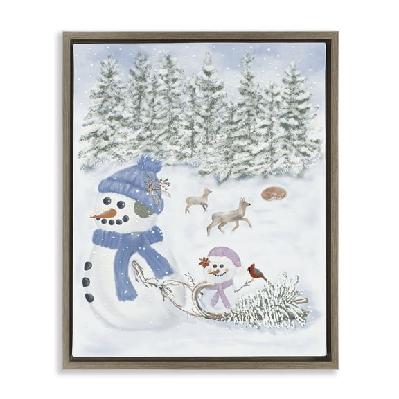 Stupell Industries Fun In The Snow Baby Snowman Brown Framed Floater Canvas Wall Art, design by Leslie Hermosa, 21 x 17