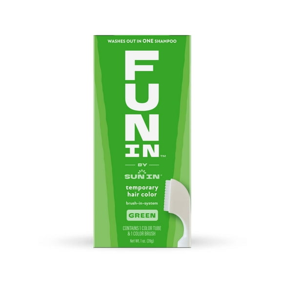 Fun In by Sun In, One Day Temporary Hair Color Washable Brush In System, Green, Unisex, 1 oz