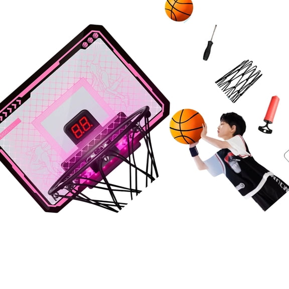 Fun Indoor Basketball Stand Systems Color Changing Lights Scoreboard Complete Set For Home Entertainment Space Saving