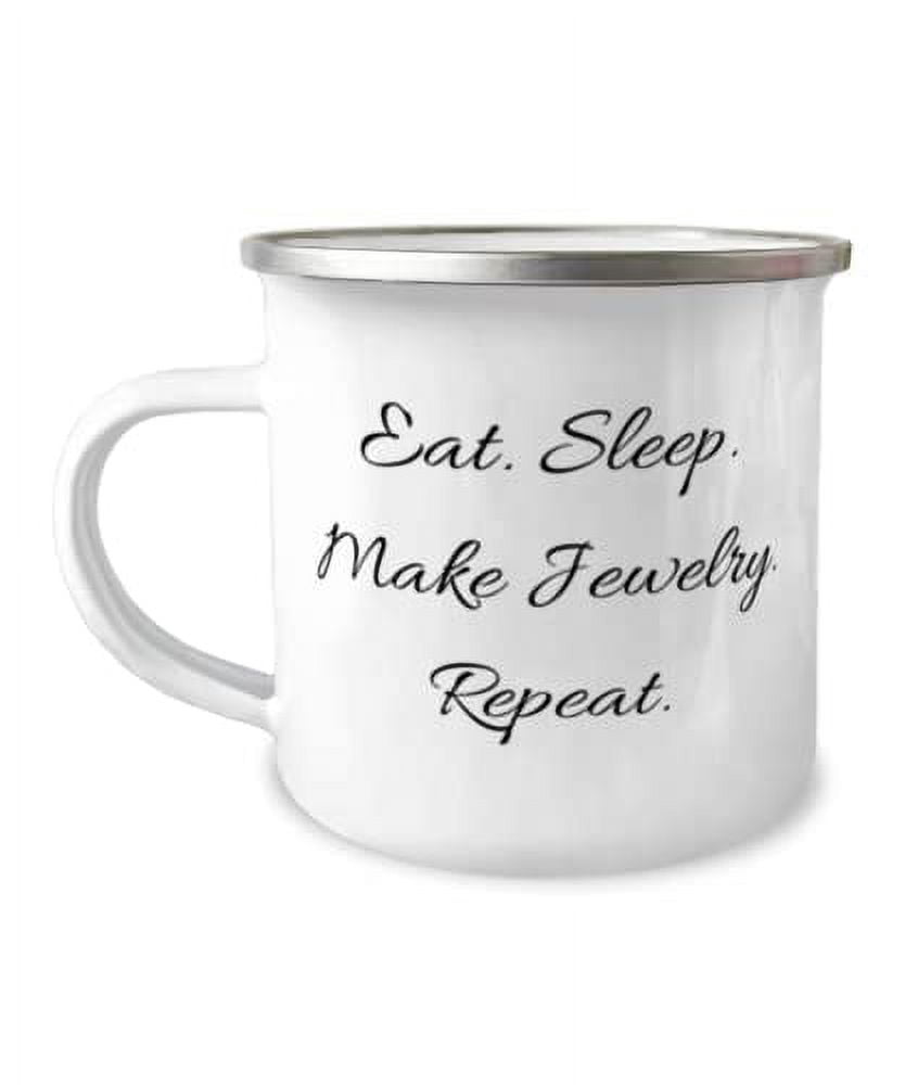 Fun Jewelry Making Gifts, Eat. Sleep. Make Jewelry. Repeat, Unique Holiday 12oz Camper Mug From Friends, Gift ideas for him, Gift ideas for her, Gift ideas for kids, Gift ideas for teens, Gift ideas