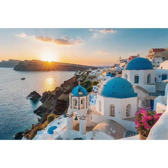 Fun Jigsaw Puzzle for Adults 1000 Pieces Santorini Greek Island sea View Wooden Puzzles Best Brain Exercises Educational Gift Home Decor