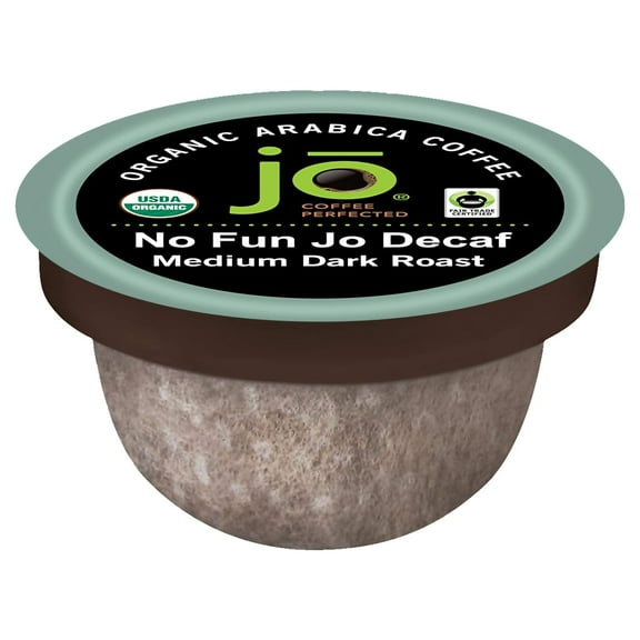No Fun Jo Decaf: 36 Organic Compostable Pods for Keurig K-Cup Compatible Brewers, Swiss Water Process Single Serve Coffee Medium/Dark Roast Fair Trade