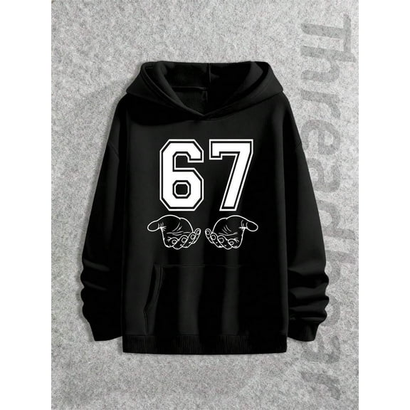 Fun Joke 67 Digital Meme Hoodie With 6 And 7 Gesture Prints, Fashionable Men's Hooded Hoodie (300g Polyester Fiber), Comfortable And Warm, Autumn And Winter Casual Loose Hoodie, The Best Gift For Fri