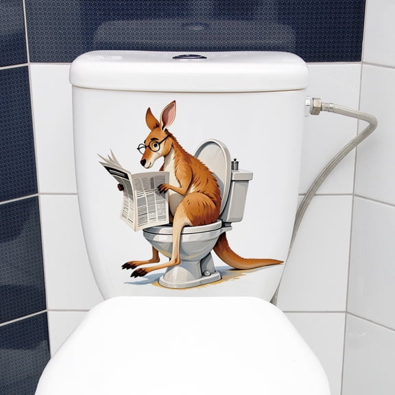 Fun Kangaroo Toilet Decorative Sticker, Peel and Stick Bathroom Window Cling Decal, Removable Self-Adhesive Home Decor Wall Art