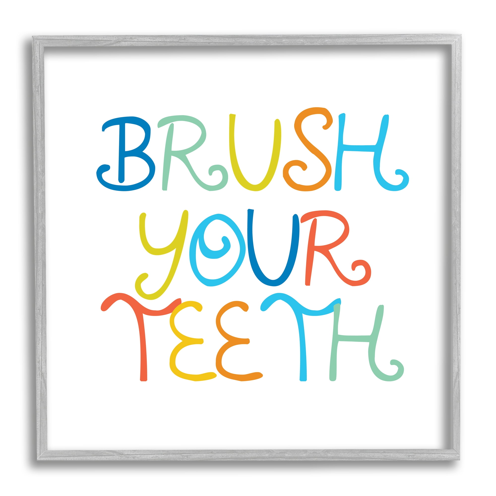 Fun Kids Bathroom Sign Brush Your Teeth Rules Typography Framed Art Print Wall Art, 17x17