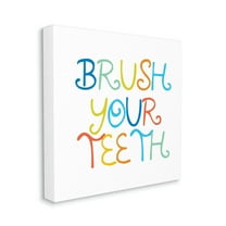 Fun Kids Bathroom Sign Brush Your Teeth Rules Typography Gallery-Wrapped Canvas Print Wall Art, 17x17