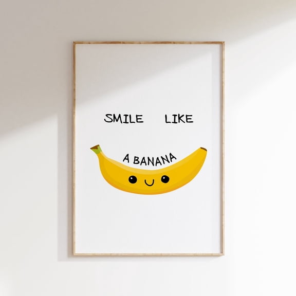 Fun Kitchen And Bar Poster, 'Smile Like A Banana', Kitchen Banana Wall Artwork, Bar Cart Decor, Wall Art, Modern Wall Decor, 16x24 UNFRAMED