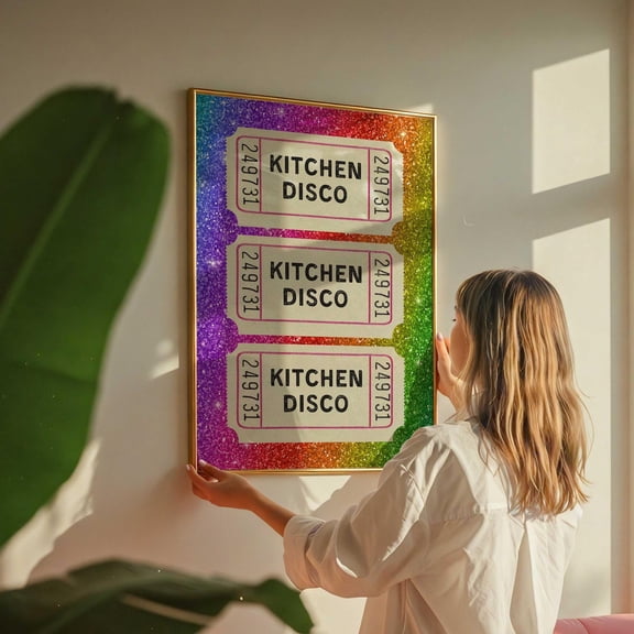 Fun Kitchen Disco Poster Retro Rainbow Wall Poster, Poster Only