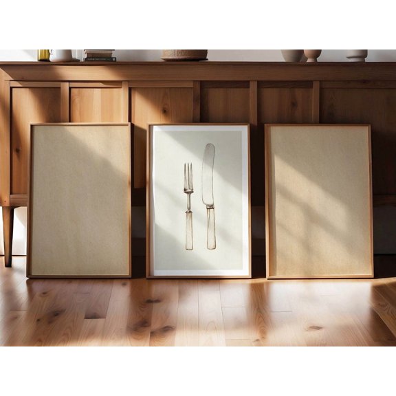 Fun Kitchen Vintage Neutral Food Utensils Cooking Poster, Striking Kitchen And Dining Theme For Dining Room And Gallery Wall Decor