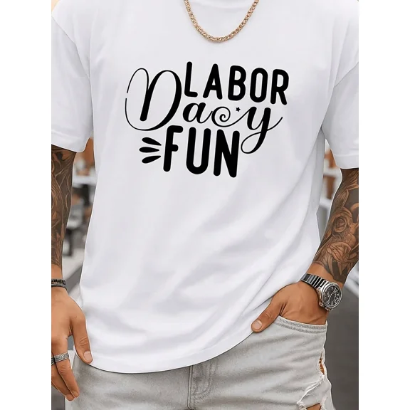 Fun Labor Day Tee Men'S Crew Neck T-Shirt White Short Top Fashionable Summer T-Shirt, Machine Washable Comfortable Loose