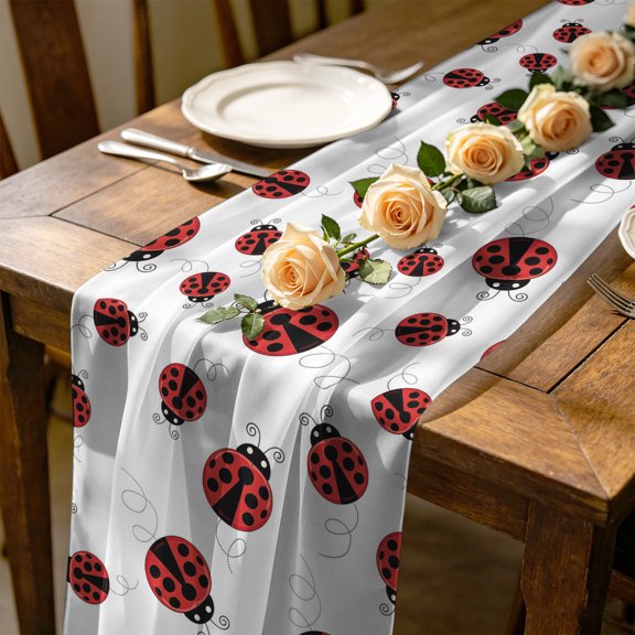 Fun Ladybug 4.5 ft Cheesecloth Table Runner for Wedding 19"x55", Black Dot Reptile Pattern Abstract Art Kitchen Dinner Sheer Tulle Chiffon Dresser Scarf, Holiday Party Decorations