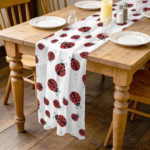 Fun Ladybug 4.5ft Cheesecloth Table Runner for Dining 19"x55", Black Dot Reptile Pattern Abstract Art Kitchen Dinner Sheer Tulle Chiffon Dresser Scarf, Holiday Party Decorations