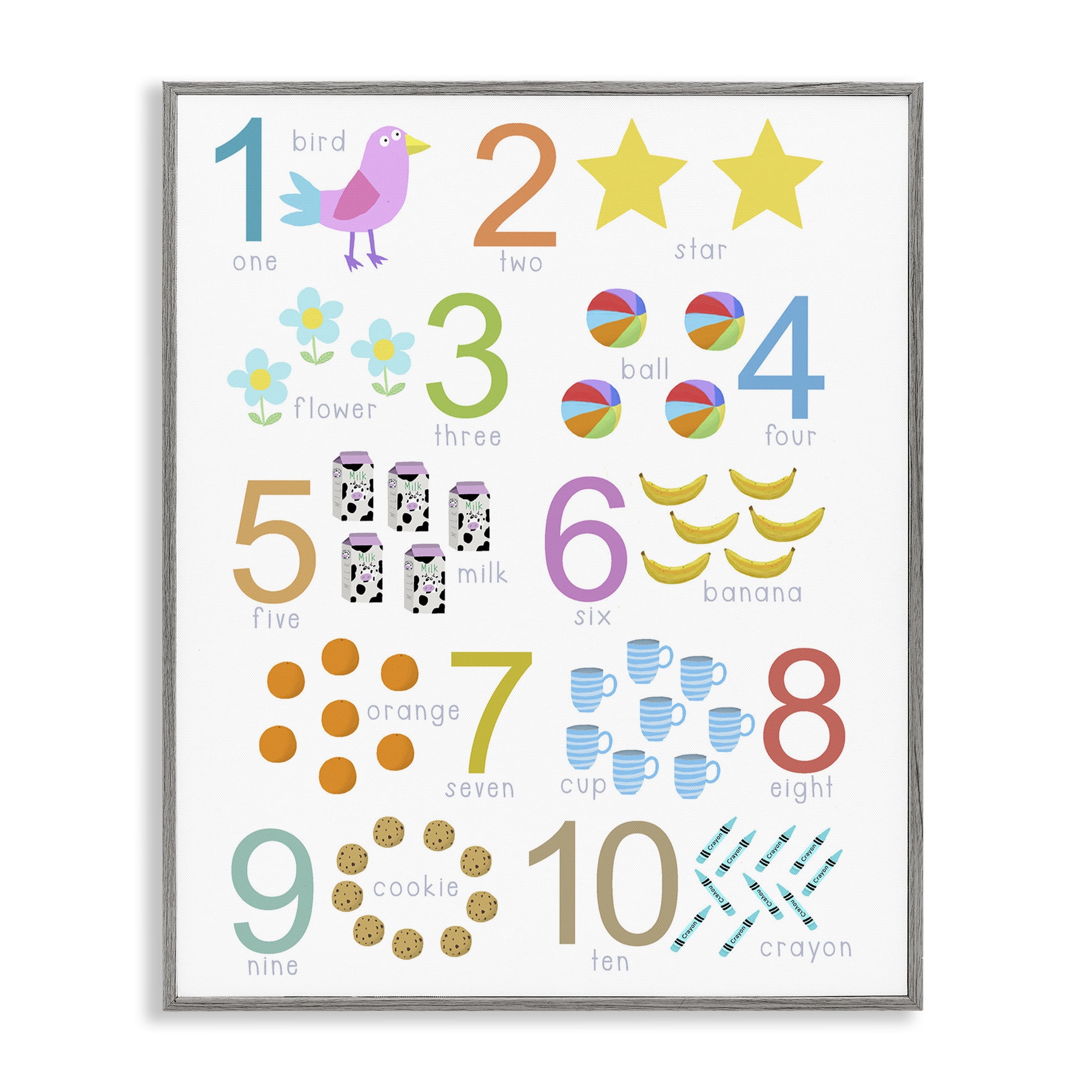 Fun Learning To Count Gray Framed Giclee Art, design by Carla Daly