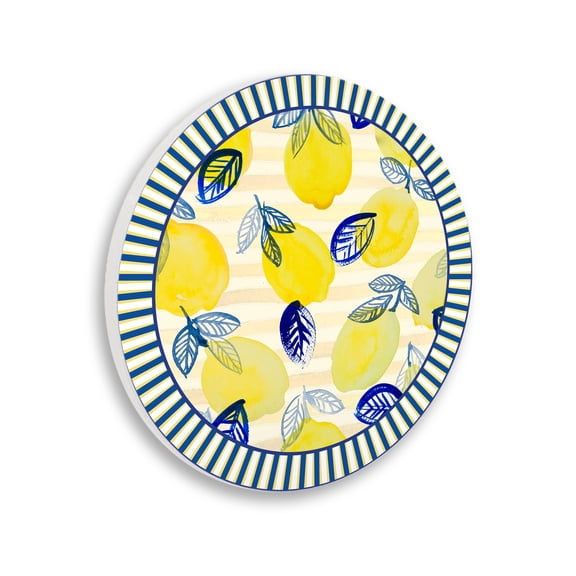 Fun Lemons & Leaves with Stripes Circular Wall Plaque, design by Lanie Loreth